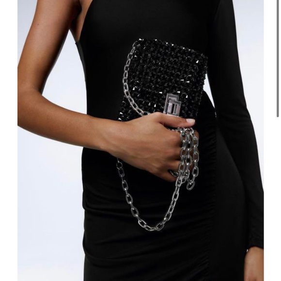 Zara Black Beaded Crossbody bag with Silver Chain - Picture 2 of 10
